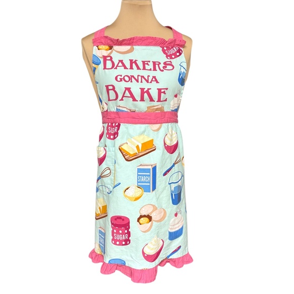 apron BAKERS GONNA BAKE tie back vintage baking cooking graphics Pantry cotton - Picture 3 of 9
